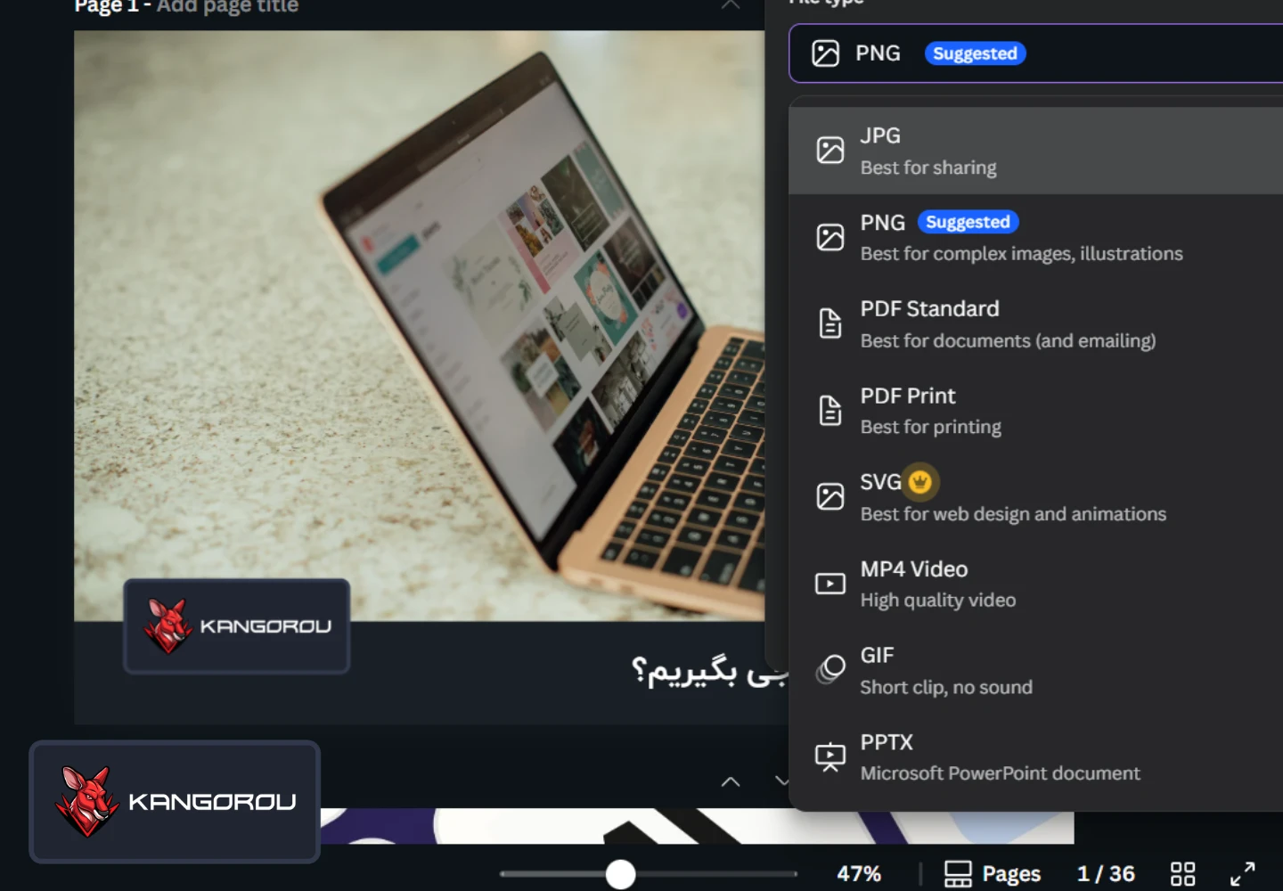 انواع فرمت خروجی کنوا